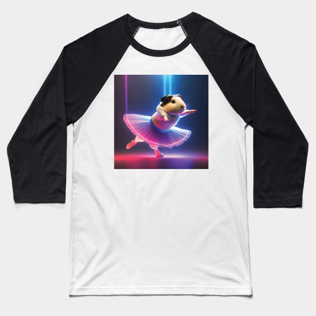 Ballerina Guinea Pig Baseball T-Shirt by Wickedcartoons